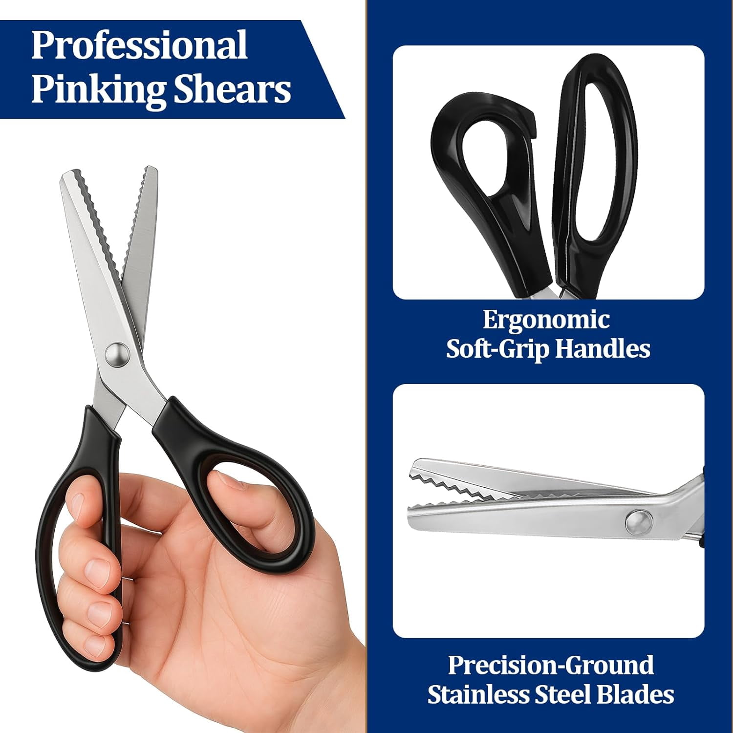 IULAVP Pinking Shears for Fabric Sewing Scissors with Decorative Zig Zag Edge Handheld Dressmaking for Leather, Paper, Crafting, Quilting & Tailoring (2 Pack)