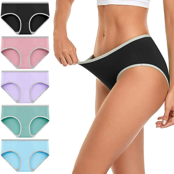 Women's Cotton Underwear Mid Low Rise Full Briefs Breathable Ladies Regular  Plus Size Panties M-2XL(3-Packs)