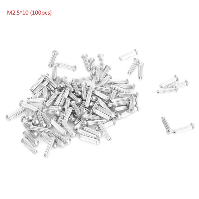 100pcs M2.5 Acier Inoxydable Tête Moletée Tige Solide Rivets Assortiment (M2.5 * 10)