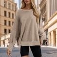 thumbnail image 2 of Workout Tops for Women Loose Fit Fall Crew Neck Long-sleeved Batwing One Shoulder Side Split Solid Color Leisure Ribbed Knit Top Tops(Khaki,S), 2 of 5