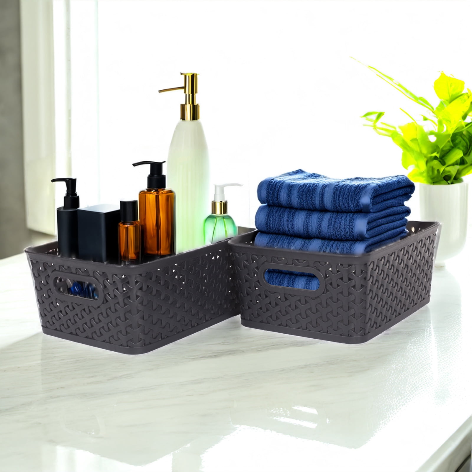 PinkSheep 6 Pack Plastic Storage Baskets Small Organizer Basket Bins Black