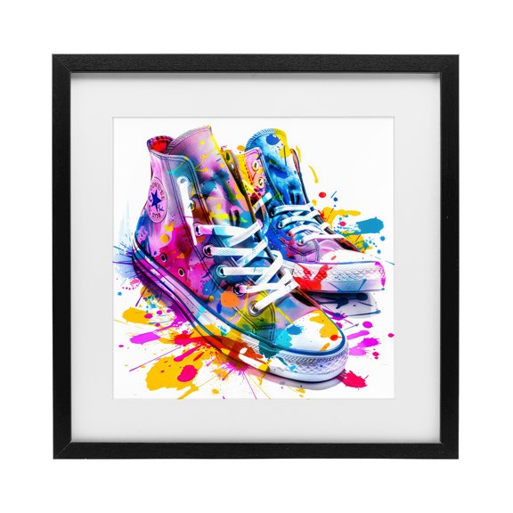 Stupell Industries Modern High Top Sneakers Splash Black Framed Print Under Glass, 13 x 13, by Creative Studio