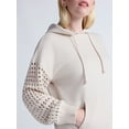 thumbnail image 4 of Time and Tru Women's Fleece Hoodie with Crochet Long Sleeves, Sizes XS-XXXL, 4 of 5