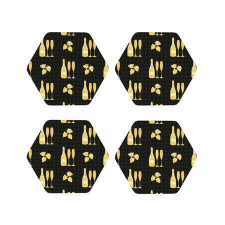 

Vsdgher Gold Bottles Leather Coasters for Drinks Durable Drink Coasters 4 Set for Tabletop Protection Luxurious Home Décor and Housewarming Gift-Hexagon