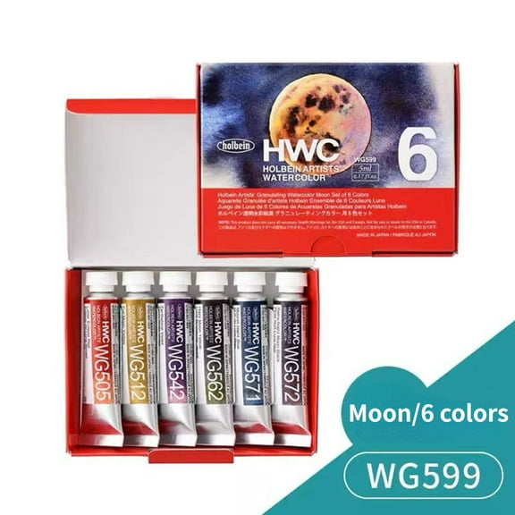 Holbein Artist's Watercolors Set of 6，5ml Tubes Art Supplies for Adult Teens Beginner Amateur Artists,WG599