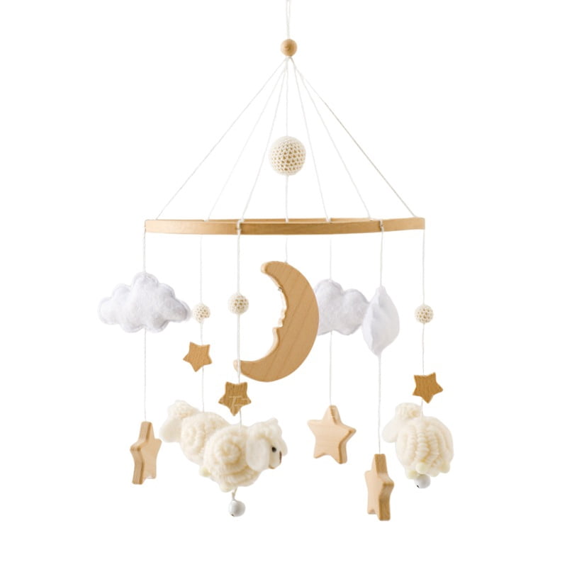 Baby Crib Mobile Wind Chime – Wooden Bed Bell Hanging Pendant, Soothing Toy for Newborns, Home Nursery Decoration, Cream-Coloured