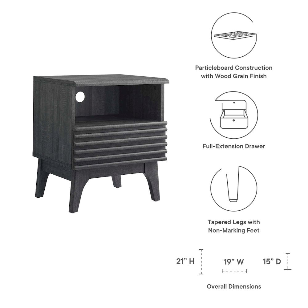 Modway Render Modern Particleboard Wood Nightstand - Charcoal Finish