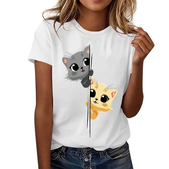 Hueook Fall Tops for Women Running Shirts Women's Funny Graphic Print Short Sleeve Crew Neck T-Shirt Humor Tee for Casual Wear White 4X