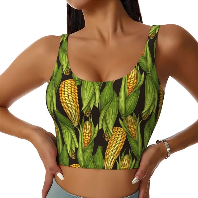 Fotbe Corn 2 Sujetador Deportivo Largo sin Aros para Mujer con Almohadillas y Soporte Medio, Transpirable y Absorbente, Camiseta Tipo Chaleco o Tank Top-Small