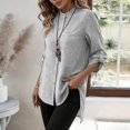 thumbnail image 5 of Mandarin Stand Collar Full Button Up Roll Tab Sleeve Chest Pocket Asymmetric High Low Hem Crinkle Cotton Linen Shirt for Women Spring Summer Casual Office Wear, 5 of 9