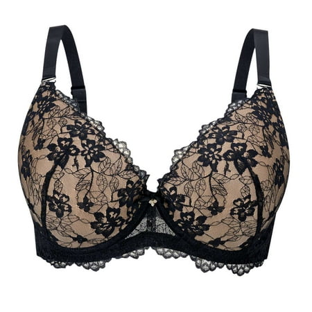 GEWSEY Sexy Bras for Women Lace Bralettes with Underwire Push Up Women s Balconette Lingeries Bra (Black  3XL)
