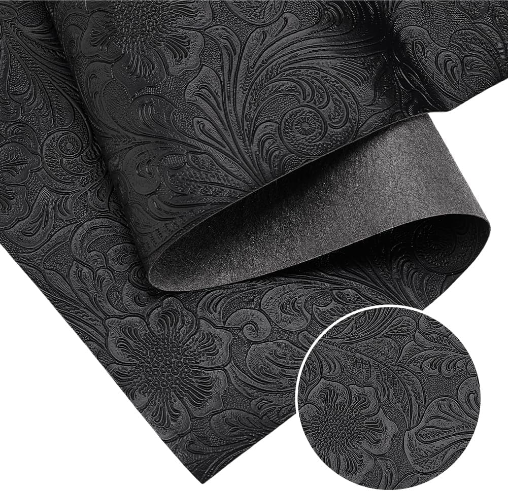 72x55 Inch Faux Leather Fabric 0.5mm Thick Embossed Leather Sheets Vintage Floral Synthetic Repholstery Leather Vinyl Textured Leather Rolls for DIY Sewing Crafts Making Floral White