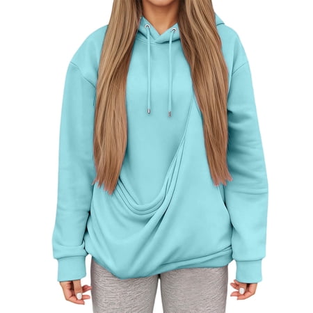 AWZXDE Women s Solid Color Hooded Sweatshirt with Pocket for Pet Outings Warm Fashion Cute Casual Versatile Drawstring Hooded Cozy Pet Lover Hoodie Sky Blue S