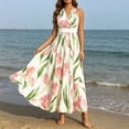 thumbnail image 2 of SONXAHE Floral Halter Maxi Dress for Women Sleeveless Wrap V Neck High Waist Formal Sundress, 2 of 5