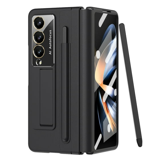 Dteck for Samsung Galaxy Z Fold 4 Case with Built-in Screen Protector & Stylus, Flap Hinge Protection Shockproof Kickstand Protective Phone Case with S Pen Holder for Galaxy Z Fold 4 5G,,Black