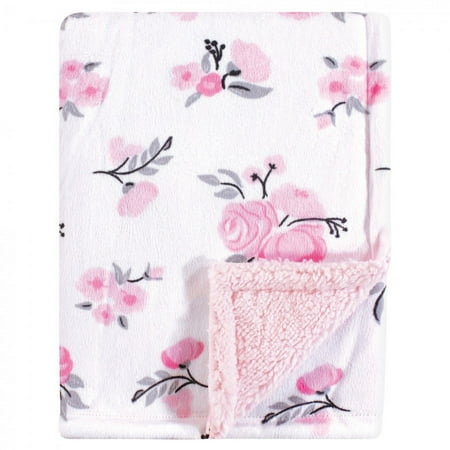 UPC: 0660168522198 | Hudson Baby Infant Girl Plush Blanket with Faux Shearling Back  Pink Floral  One Size