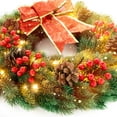thumbnail image 2 of Christmas Wreath with Hanger & Timer - 17’’ Pre-Lit Lighted Christmas Door Wreaths for Front Door with 40 LED Lights Decorations for Window Outdoor Wall Decor, 2 of 9