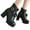 Black, variant on Oyedens Dress Combat Boots For Women Lace Leather Block High Heels Ankle Booties Lace Up Platform Riding Short Boots