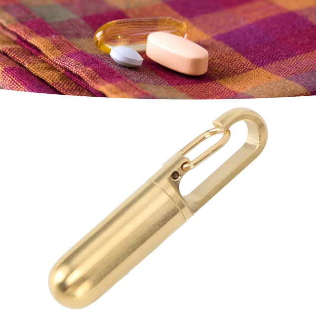 Mini Medicine Vitamin Holder Case, Airtight Keychain Medication Box 2.0in Long for Camping