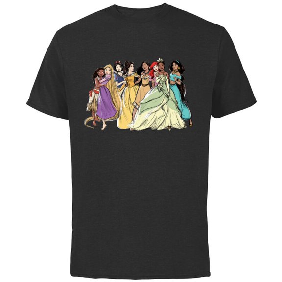 Disney Princess Group Pencil Sketch - Short Sleeve Cotton T-Shirt for Adults - Customized-Navy