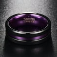 thumbnail image 4 of Wedding Rings For Men or Women 8mm Black Tungsten Band w Purple Groove Line, 4 of 5