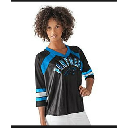 Ride Print Jersey - NFL Carolina PANTHERS For Her Distressed Print Blitz Jersey Tee~Large