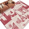 thumbnail image 2 of 8x10 Washable Area Rug, Vintage Art Non-Slip Extra Large Rectangle Rug for Living Room Bedroom, Red International Buildings Paris Towers Linen Indoor Floor Mat for Home Decor, 2 of 9