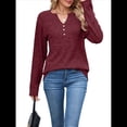 thumbnail image 1 of Camisas de Larga para Mujer, Suéteres Elegantes Informales con Botones y Cuello en V, Tops Tipo Jersey, Conjuntos de Otoño. Rojo Vino M, 1 of 10