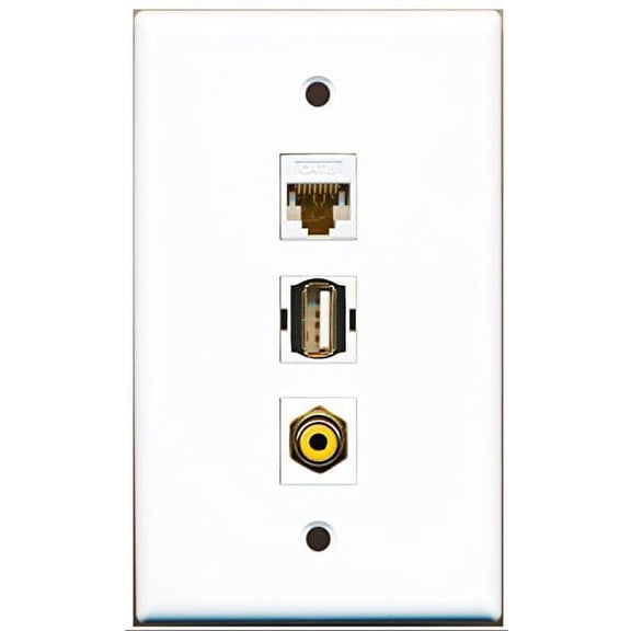 RiteAV - 1 Port RCA Yellow and 1 Port USB A-A and 1 Port Cat6 Ethernet White Wall Plate
