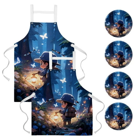 

2 Pack Adjustable Bib Apron Waterdrop Resistant with Adjustable with 2 Pockets 4 Badges Cooking Kitchen Aprons for Women Men Chef-Adventure Girl