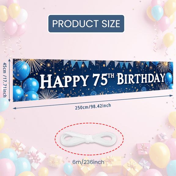 Colorful Theme Birthday Party Happy 75th Birthday Celebration Decoration Banner for Indoor Decoration Adult Party Family Gathering