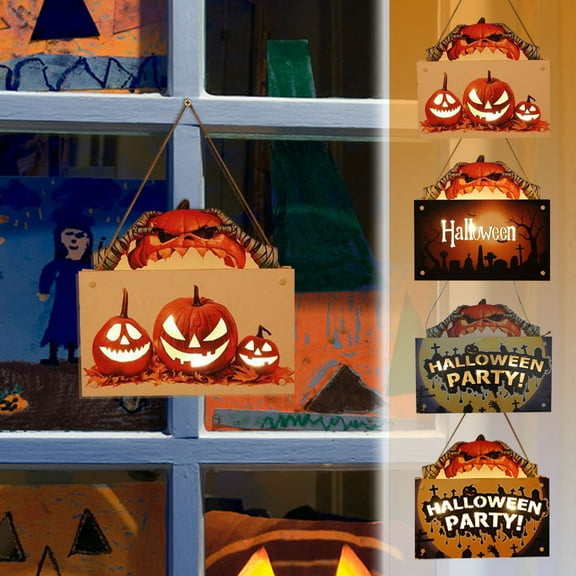 Wovilon Halloween Tree Stairs Halloween Happy Hanging Signs Decorations, Leading To Ambient Light , Halloween Theme Wooden Door Hanging Decoration