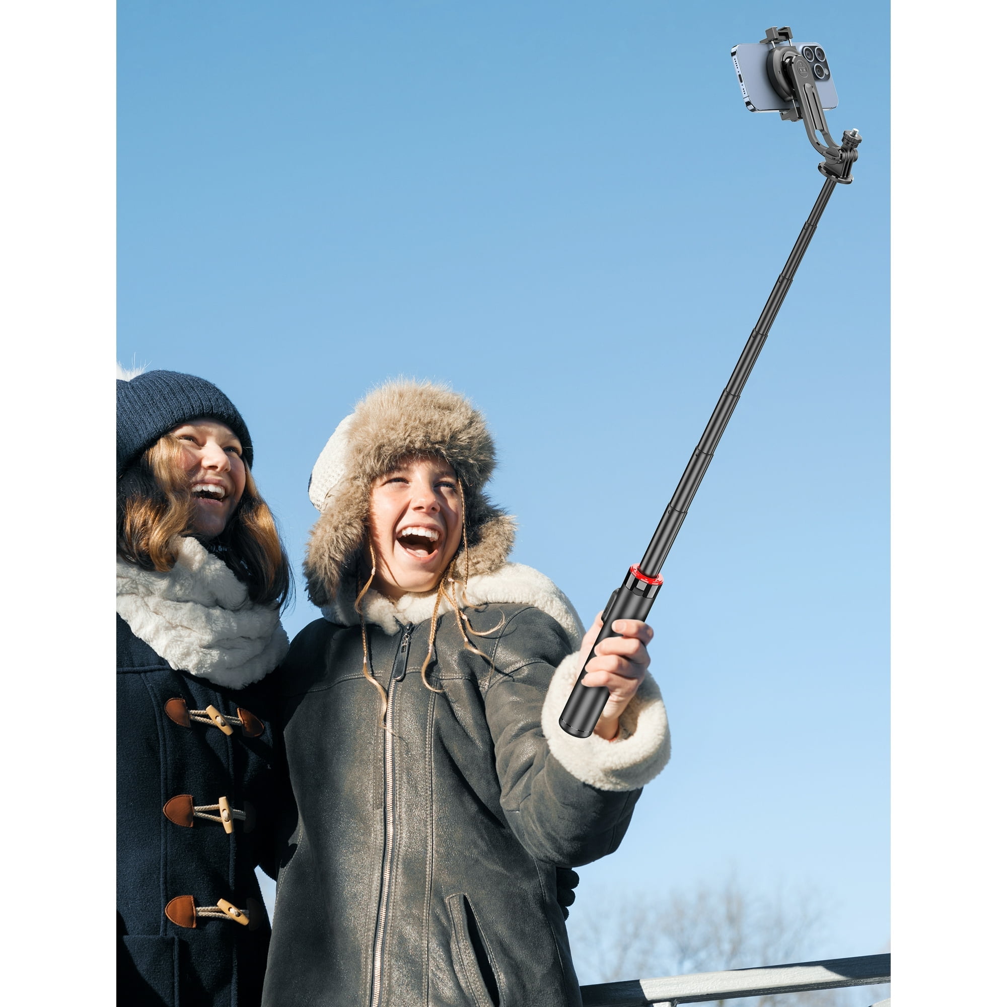 Magnetic Selfie Stick, 51"Aluminum Alloy Selfie Stick Tripod with Remote, Portable Cell Phone Tripod Stand, Selfie Stick 360° Vertical, Phone Travel Tripod Stable for iPhone/Android (Black)