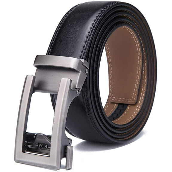 Men's Belt Genuine Leather Ratchet Belt for Men with Slide Buckle,Trim to Fit width 3.5cm 1 3/8 inch