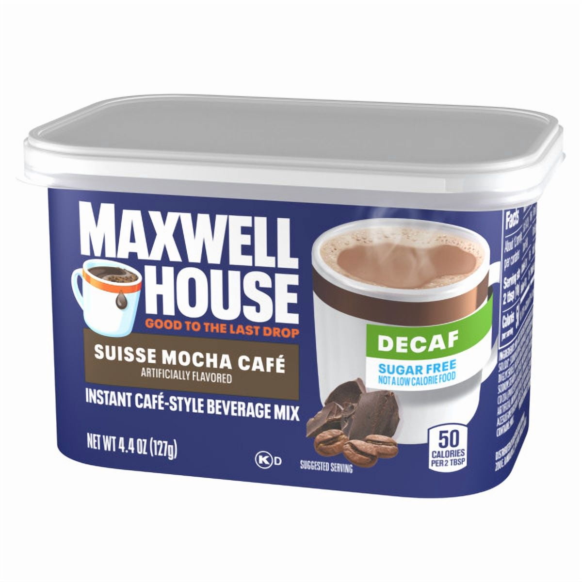 (2 pack) Maxwell House International Sugar-Free Suisse Mocha Caf-Style Decaf Instant Coffee Beverage Mix, 4.4 oz. Canister
