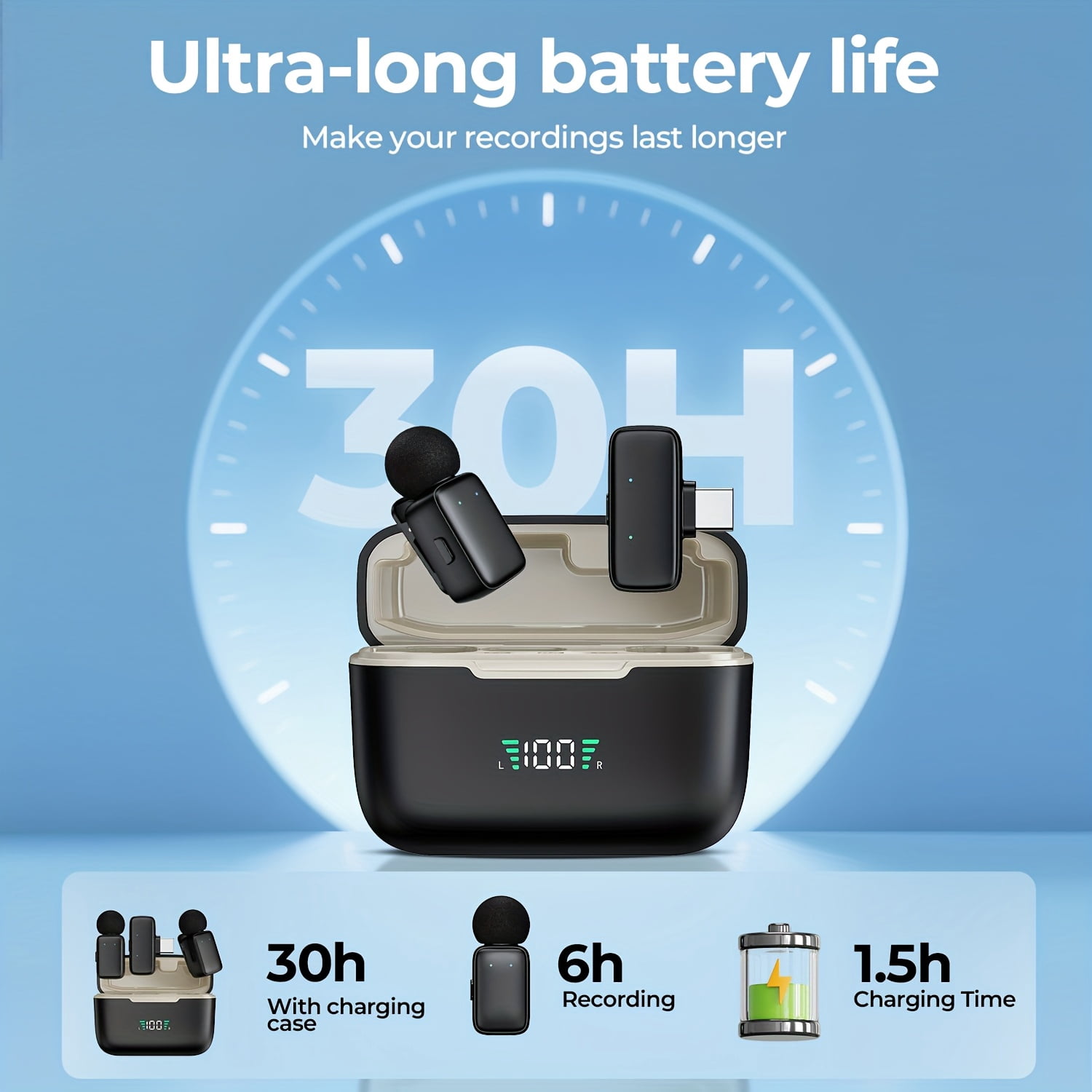 Wireless Clip-On Mini Microphone with Charging Case - Portable Lavalier Mic for Vlogging, Streaming, Podcasts & Meetings