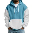 thumbnail image 2 of Men's Versatile Daily Quarter-Zip Hooded Waffle Knit Sweatshirt, Thickened Fleece Texture Pullover, Fall Spring Casual Wear,Cyan,M, 2 of 5