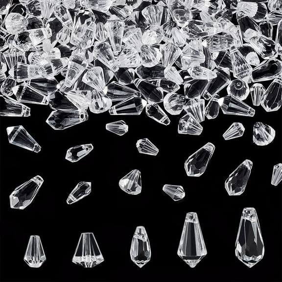 250pcs Faceted Crystal Beads 5 Styles Clear Teardrop Crystal Pendant Crystal Beads Loose Drop Beads for Chandelier Jewelry Making Earring Necklaces Bracelets