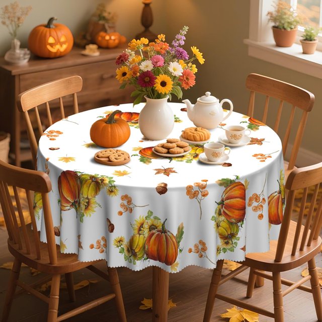 Round Tablecloth 70 Inch Fall Table Cloths, Spillproof Anti-Shrink Soft and Wrinkle Resistant Table Cover for Kitchen Dinning Tabletop Outdoor
