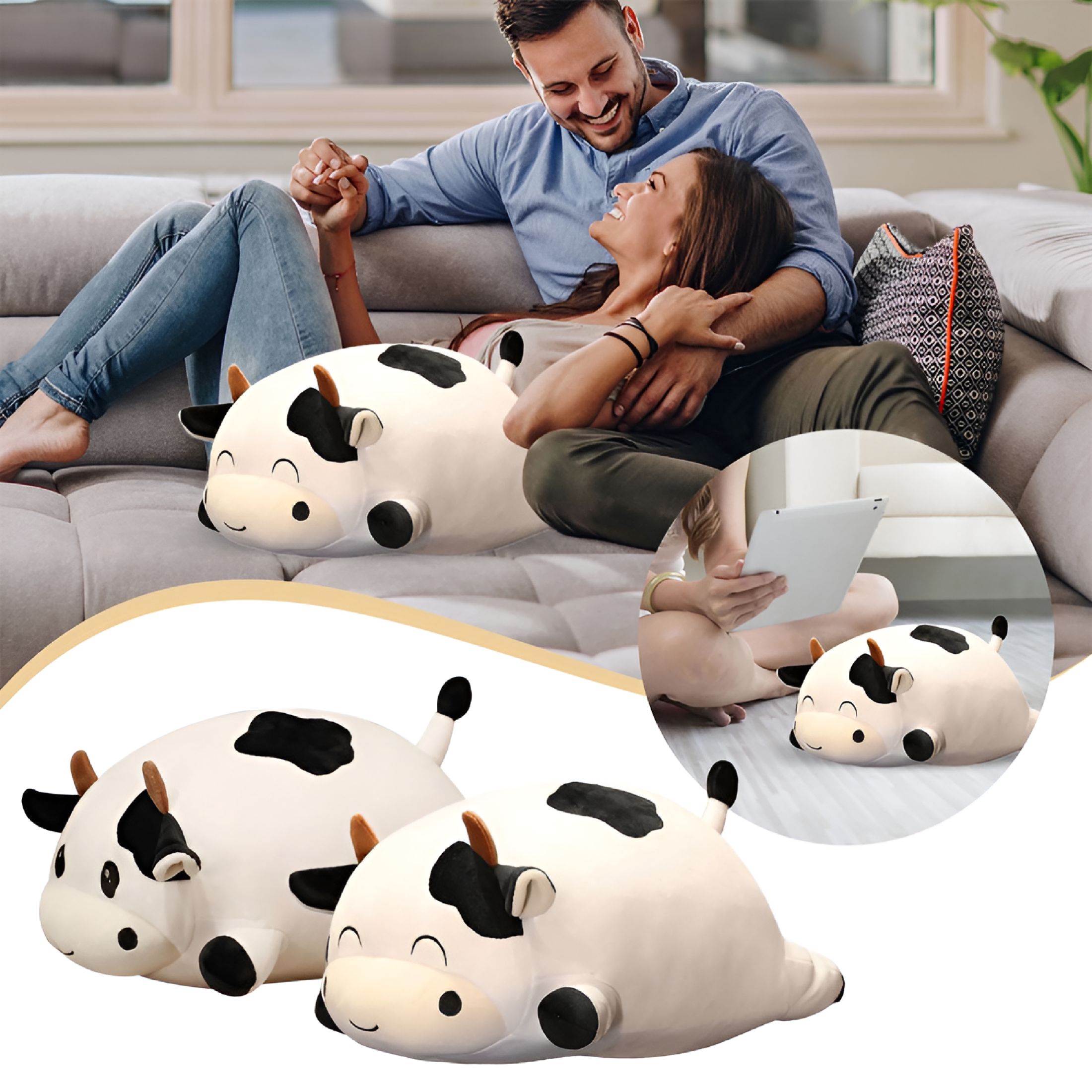 BESTSKY Weighted Plush Cow Pillow 13.8IN Animals Series Cute Cow Plushie Dolls for Boys and Girls