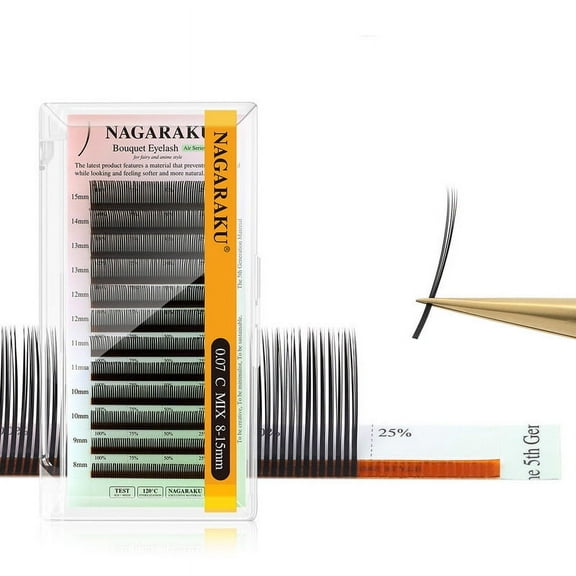 NAGARAKU Anime Effect Flower Shape 5D Bouquet Eyelash Extensions Black 0.07C Mix8-15mm