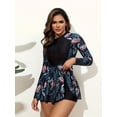 thumbnail image 2 of Women's Long Sleeve Zip Front Tank Top Swim Dress, Tropical Palm Leaf Print Flared Skirt One‑Piece Swimsuit for Beach Pool, 2 of 4