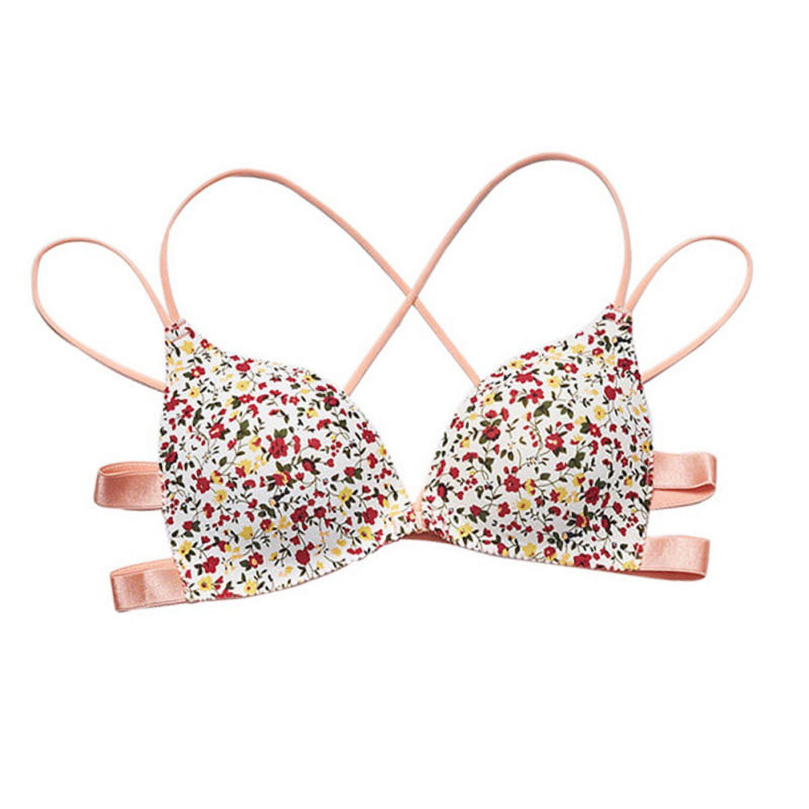 Women Back Beauty Floral Print Bra Front Closure Wire Free Fashion