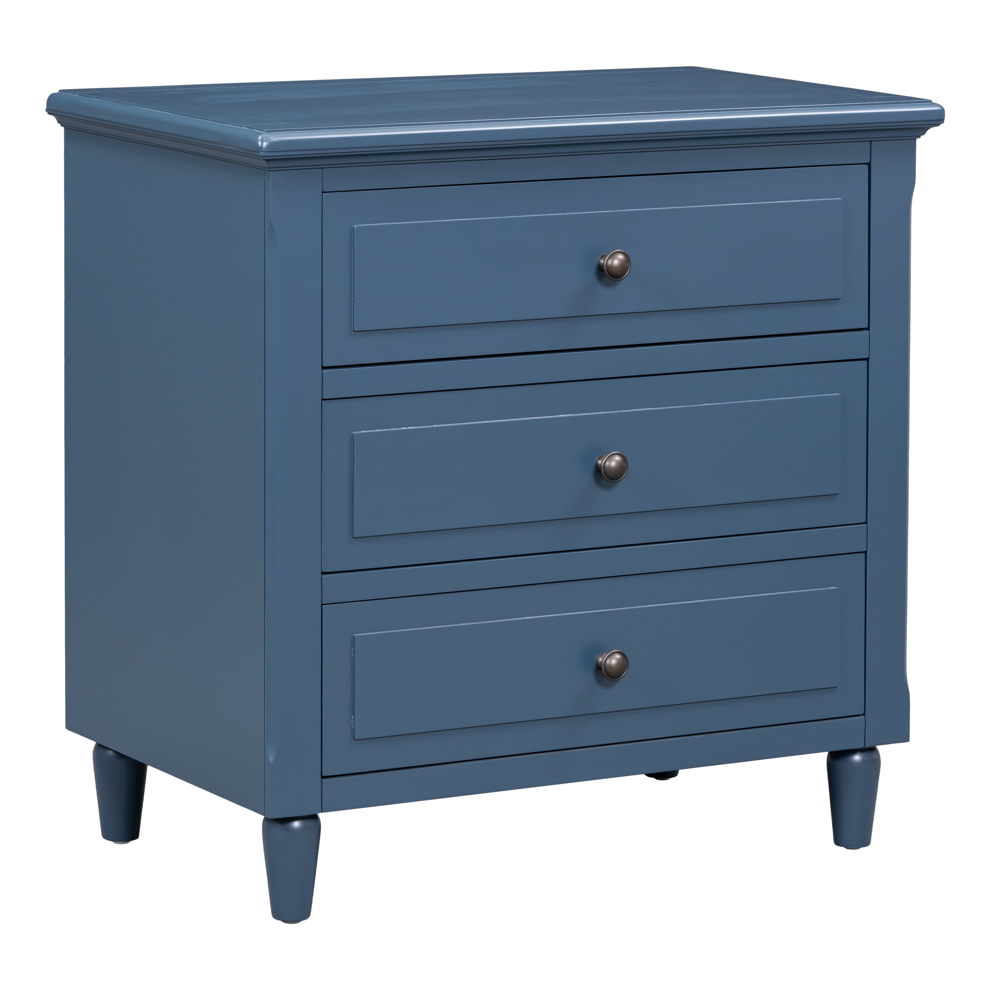 3 Drawer Nightstand,28" H Bedside Cabinet with Metal Handle,Modern Sofa Side Table with Rubber Legs for Bedroom Sofa Couch Office,Blue