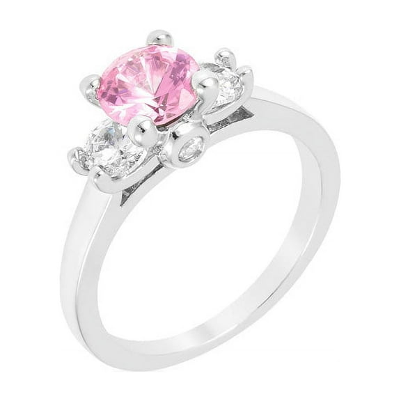 Precious Stars Silvertone Pink Round Cubic Zirconia Triplet Ring
