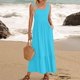 thumbnail image 2 of Vestido sin mangas de verano para mujer: vestido largo informal con cuello cuadrado, plisado y bolsillos, elástico y transpirable, adecuado para ocasiones informales, playa, fiestas y más., 2 of 8