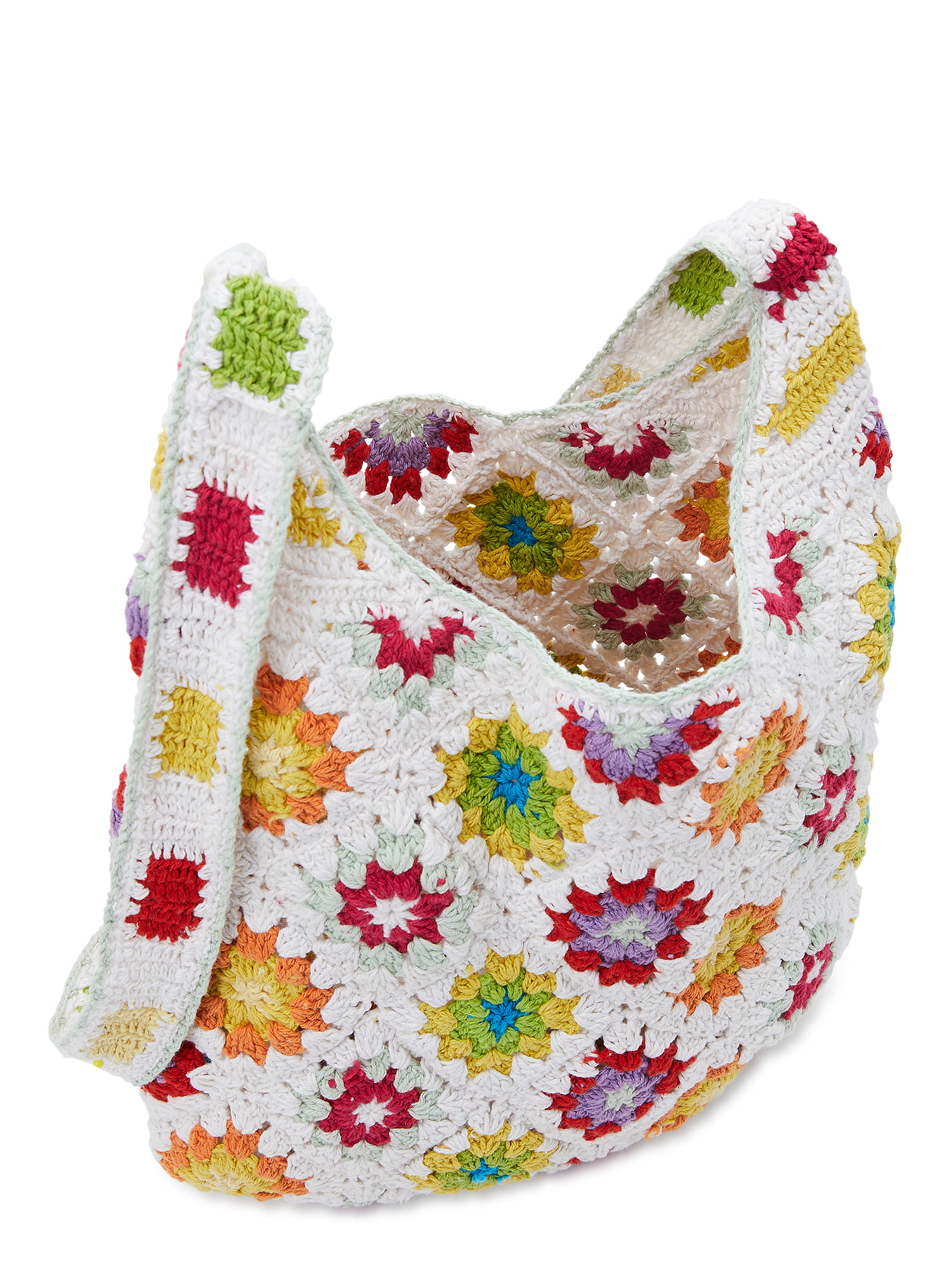 No Boundaries Women's Festival Crochet Tote Bag Tan Multi Stripe