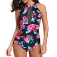 thumbnail image 2 of Daisyyozoid Maillot de Bain une Pièce pour Femmes à Imprimé Floral, Col Haut, en Mesh Froncé, Monokini, 2 of 5