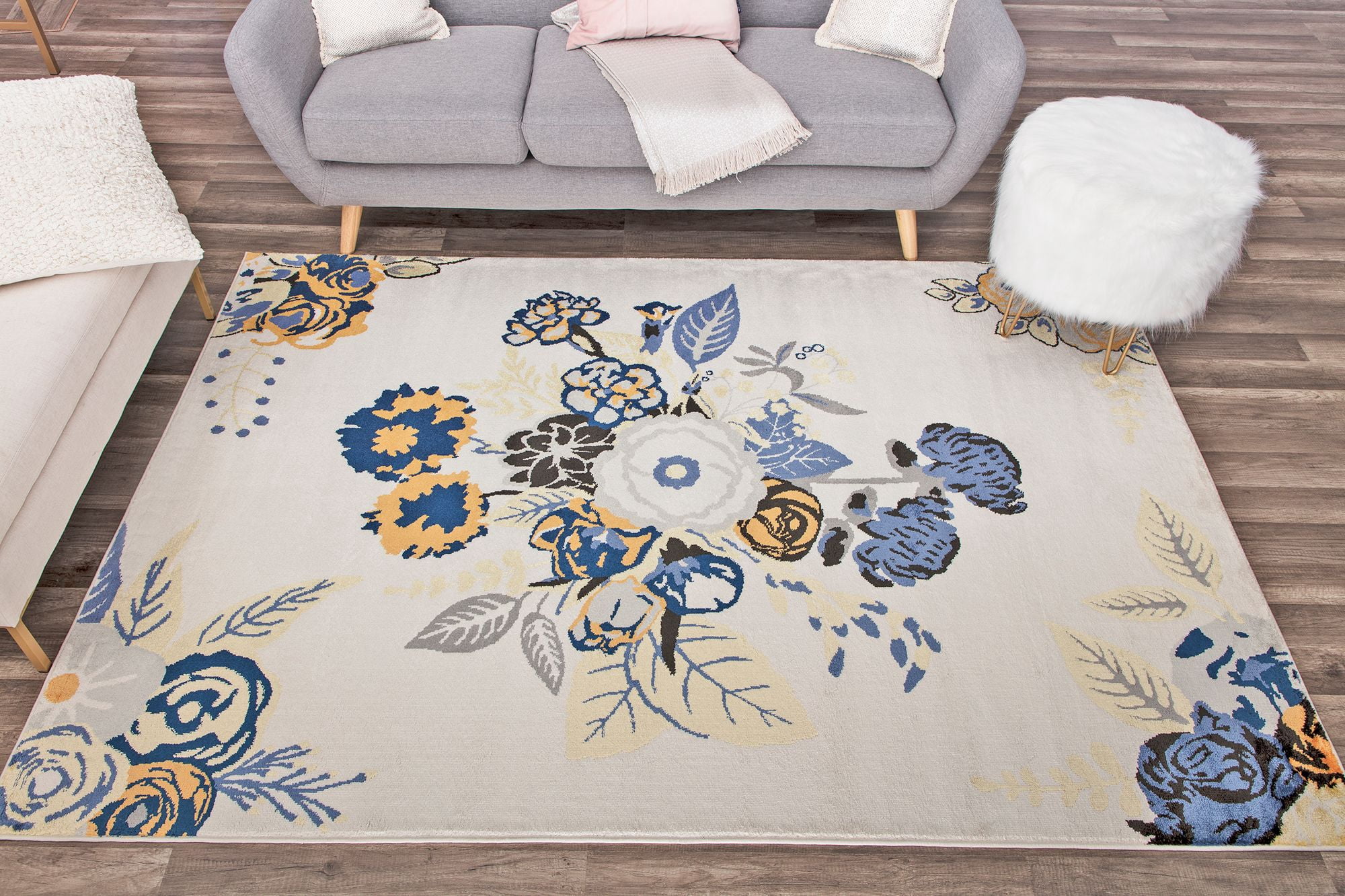 Rugs America Hanna VA40B Rose Garden Ivory Floral Transitional Beige Area Rug, 9'x12'