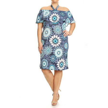 PLUS SIZE Women's off shoulder Print midi Dress